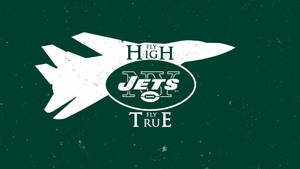 紐約噴射機標誌，帶有戰鬥機剪影和「Fly High Fly True」文字，綠色背景。 — 運動 壁紙