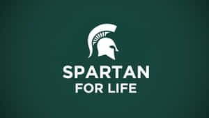 斯巴達頭盔標誌，帶有文字 Spartan for Life，在綠色背景上。 — 運動 壁紙