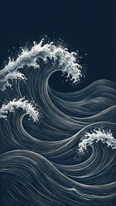 以白色線條藝術風格呈現的深色向量海浪桌布，簡約且充滿動感。 — 暗色 壁紙