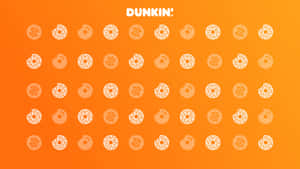 Dunkin'品牌標誌，橙色背景上重複的甜甜圈圖標。 — Dunkin Donuts 壁紙