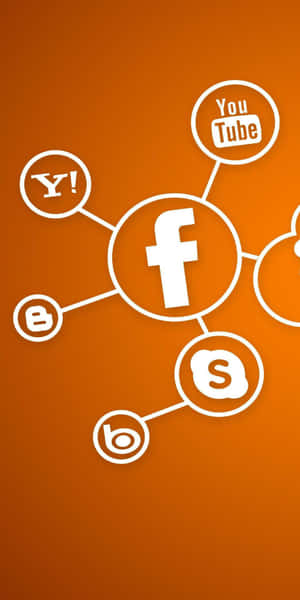 社交媒體圖示在橙色背景上連接到Facebook — 社群 壁紙