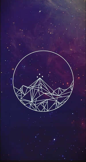 圓圈內的幾何山脈，背景是繁星點點的紫色太空背景 — 丘陵景觀 壁紙