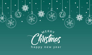 青綠色背景上的白色懸掛裝飾品和雪花，帶有Merry Christmas文字。 — 新年快樂 壁紙
