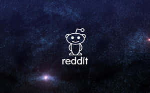 白色線條藝術的 Reddit 標誌吉祥物，背景是帶有發光星雲的星空夜空。 — Reddit 壁紙