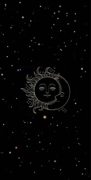 帶有臉孔的太陽和月亮在星空下親吻。 — 美學月亮 壁紙