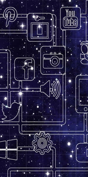 數位社交媒體圖示在星空夜空背景下以網路連接。 — Google Pixel 3 壁紙