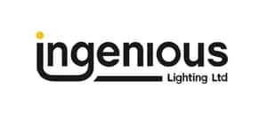 白色背景上，Ingenious Lighting Ltd 的標誌，黑色文字和黃色圓點。 — 簡約 壁紙