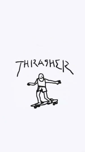 Thrasher 雜誌標誌，帶有微笑滑板手的簡單線條圖。 — 滑板 GIF 壁紙