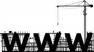 工人用起重機建造大型 WWW 字母的黑色剪影 — 網站 壁紙