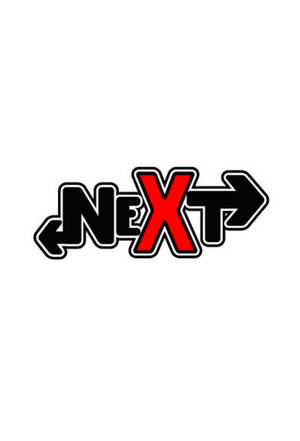 粗體紅色和黑色的NEXT文字，方向箭頭整合在字母中。 — 簡約 壁紙