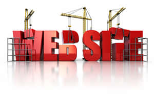 紅色 3D 字母拼出 website，由建築起重機建造。 — 網站 壁紙