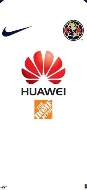 白色背景上的四個品牌標誌，包括Nike、Huawei、Home Depot和Club America。 — iPhone 17 壁紙