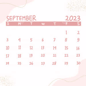 2023年9月日曆，配有粉紅色文字和抽象水彩設計。 — 九月 壁紙