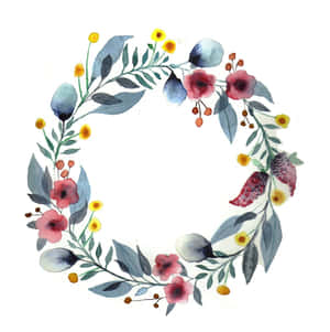 圓形水彩花環，帶有花朵和葉子 — 乾淨 壁紙