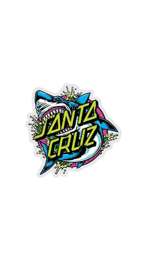 色彩鮮豔並帶有潑濺效果的 Santa Cruz 鯊魚標誌貼紙。 — 聖塔莫尼卡 壁紙