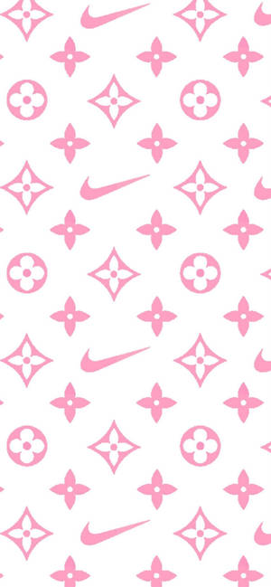 粉紅色 Louis Vuitton 和 Nike 標誌在白色背景上重複排列。