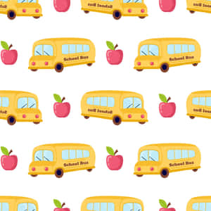 黃色校車和紅色蘋果的重複圖案。 — iPad Air 11 壁紙