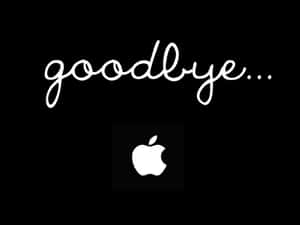 白色再見文字和Apple標誌在黑色背景上。 — 掰掰 壁紙