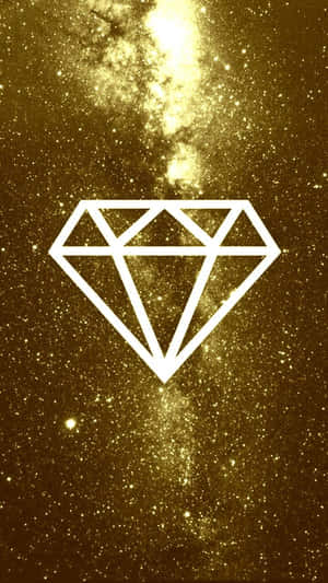 金色星空背景上的白色鑽石輪廓 — 鑽石 壁紙