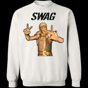 白色連帽衫，印有「SWAG」文字和做出和平手勢的卡通戰士。 — 上古卷軸V：無界天際 壁紙
