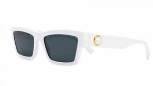 白色長方形太陽眼鏡，鏡臂上有金色點綴。 — 美學貓咪動圖 壁紙