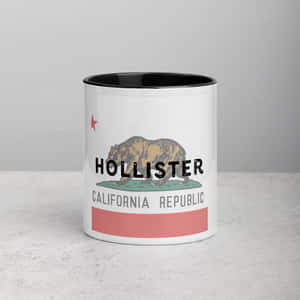 白色陶瓷杯，黑色邊緣，加州共和國旗設計，Hollister文字和熊。 — Hollister 壁紙