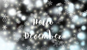雪花飄落，伴有發光燈光和 hello december 文字。