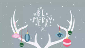 節日鹿角裝飾著色彩繽紛的飾物和雪花，並帶有 be merry 文字。 — 可愛聖誕節 壁紙