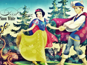 白雪公主與王子在有鳥兒和閃光的魔法森林中跳舞。 — 白雪公主 壁紙