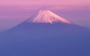 富士山沐浴在粉紅和紫色的暮光中，山頂覆蓋著白雪。 — 山景 壁紙