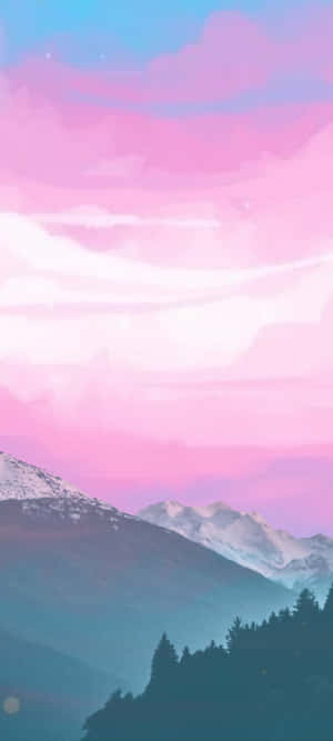 粉藍色暮色天空映襯著白雪覆蓋的山峰和森林剪影。 — Pixel 11 壁紙