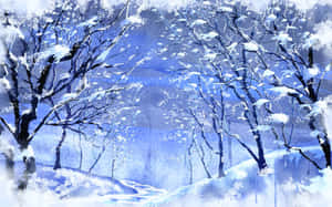藍天下，寂靜冬日森林中積雪的樹木。 — 雪山 壁紙