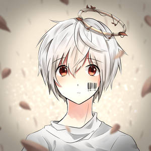 白髮紅眼的動漫角色，戴著荊棘冠冕和條碼疤痕。 — 惡魔男孩 動漫 壁紙