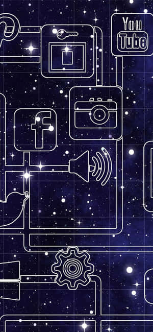 由線條連接的數位圖示，背景是星光閃爍的夜空。 — Galaxy Note 壁紙