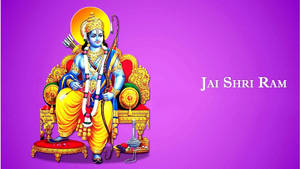 羅摩勛爵坐在金色寶座上，紫色背景上有 'Jai Shri Ram' 文字 — Maa Durga 壁紙