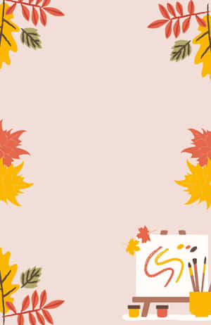 圍繞畫家畫架的秋葉邊框和繪畫工具。 — 榮耀MagicPad4 壁紙