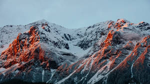 積雪的山峰沐浴在金色的夕陽光中，下方有深邃的陰影。 — 冬季桌面 壁紙