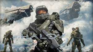 Halo 4的盔甲士兵和戰艦飛過雲層。 — 光環 壁紙