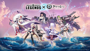 來自《World of Warships Legends》和《Azur Lane》的動漫角色站在暴風雨海洋中的軍艦上。 — 碧藍航線 壁紙