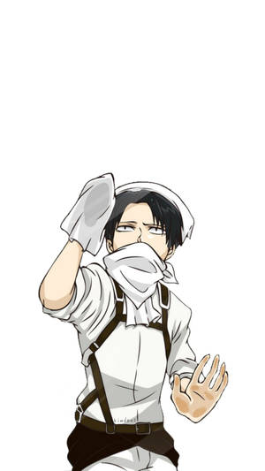 穿著白色制服的動漫男性角色用布擦汗並舉起手。 — 進擊的巨人 角色 壁紙