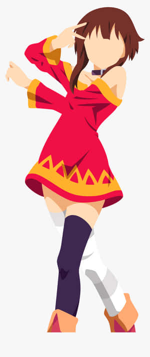 穿著紅色裙子的動漫女孩舉起一隻手跳舞。 — 極簡動畫 壁紙