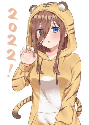 穿著老虎服裝的動漫女孩揮手，旁邊有「2022！」文字。