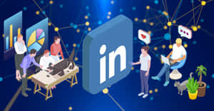 專業人士在數位網路環境中圍繞LinkedIn標誌合作。 — 矢量藝術 壁紙