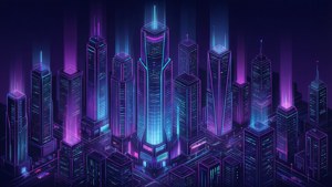 暗色調等距向量桌布，未來城市景觀。 — 暗色 壁紙