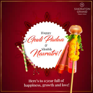 Gudi Padwa 和 Shubh Navratri 的節日賀卡，帶有萬壽菊花環和慶祝文字。 — 慶祝 壁紙