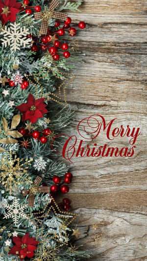 木質背景上的聖誕裝飾，帶有Merry Christmas文字 — 聖誕節手機 壁紙
