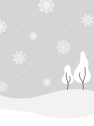 灰色背景上，兩棵風格化的雪中樹木和飄落的雪花。 — 冬季風景 壁紙