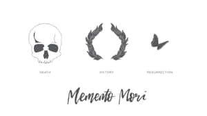 三個象徵死亡、勝利和復活的圖標，附有Memento Mori文字。 — 雕塑 壁紙