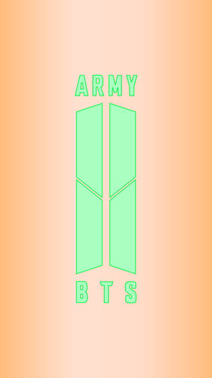 BTS標誌搭配綠色「ARMY」文字，置於柔和橙色漸層背景上。
