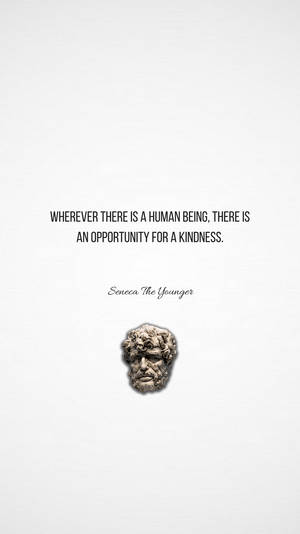 小塞內卡（Seneca the Younger）的石像半身像，白色背景上附有關於善良的名言。 — 名言 壁紙